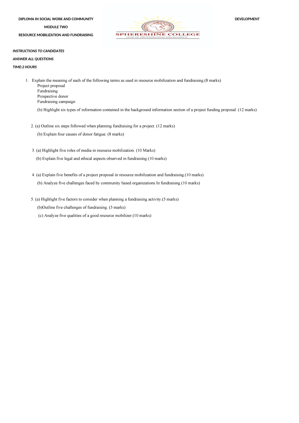 DIPLOMA IN SOCIAL WORK AND COMMUNITY DEVELOPMENT MODULE 2: RESOURCE ...