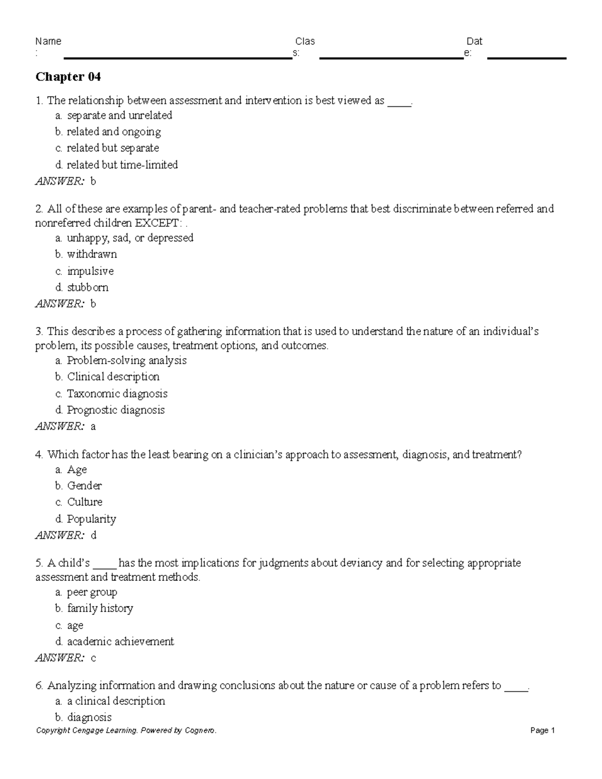 Chapter 04 - Sample Questions and Key Concepts in Assessment - Studocu