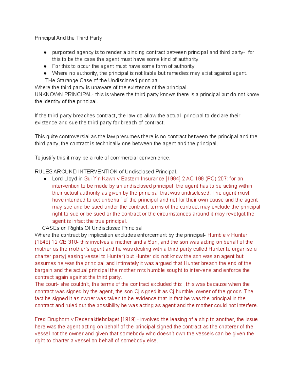Commercial Law (LAW123): Agency and Undisclosed Principal Concepts ...