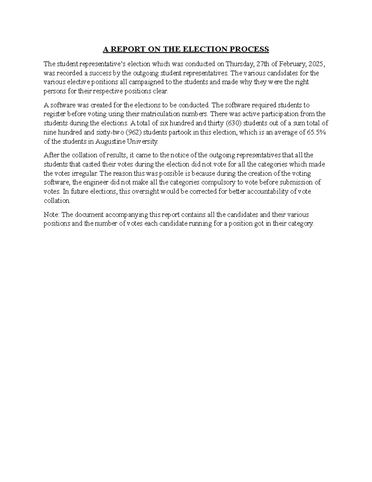 A Report ON THE Election Process - A REPORT ON THE ELECTION PROCESS The ...