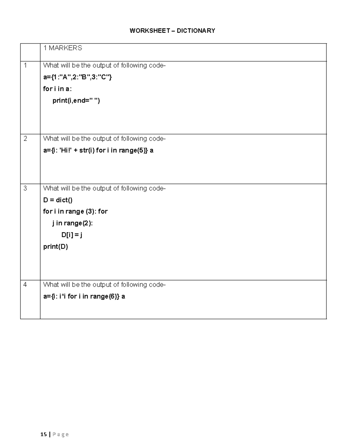 Python Dictionary Worksheet - Exercises and Programming Tasks - Studocu