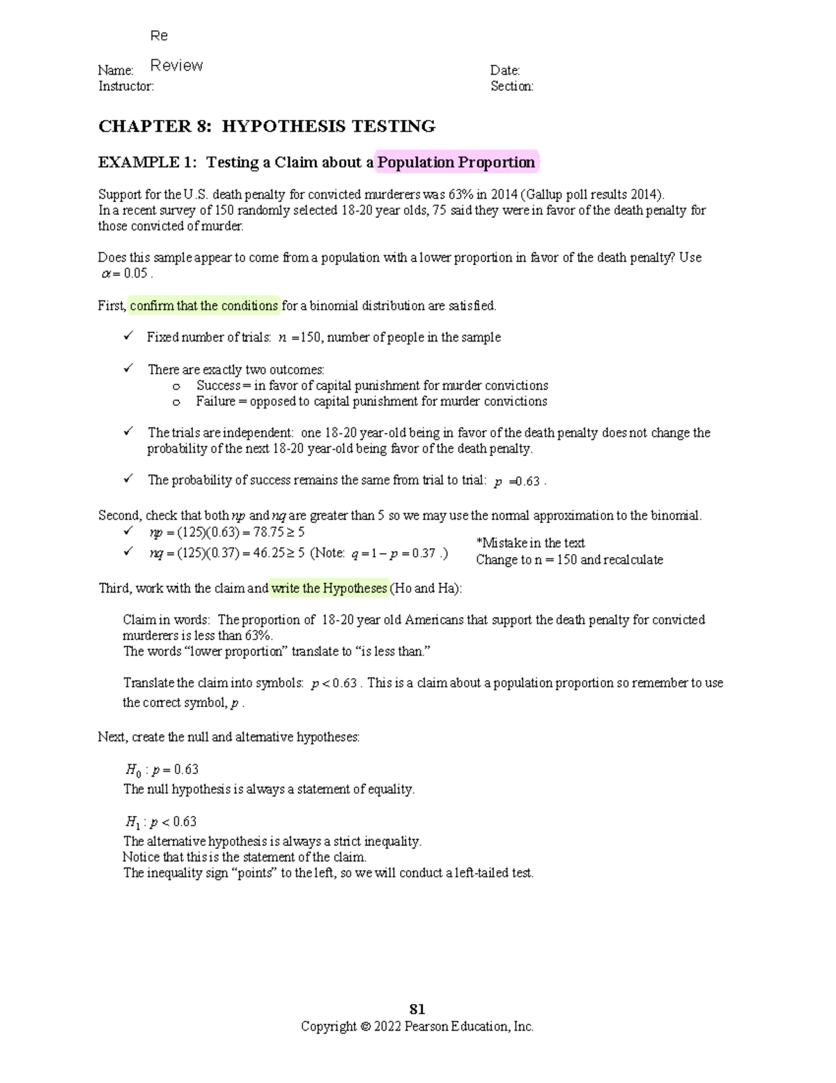 Ch 08 Workbook - Name: Date: Instructor: Section: 81 CHAPTER 8 ...