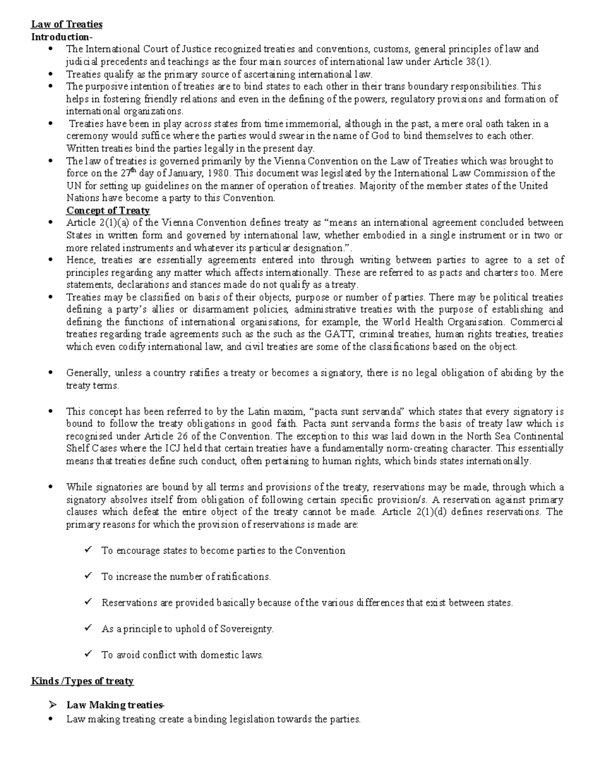 Law of Treaties - Comprehensive Study Notes for Intl Law 101 - Studocu