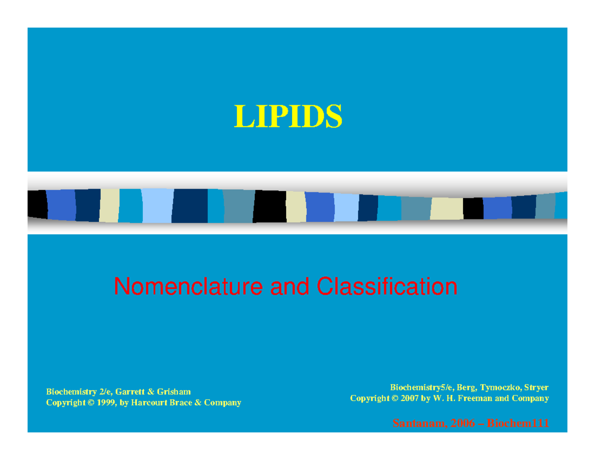 Biochem 111 lipid - LIPIDS Nomenclature and Classification ...