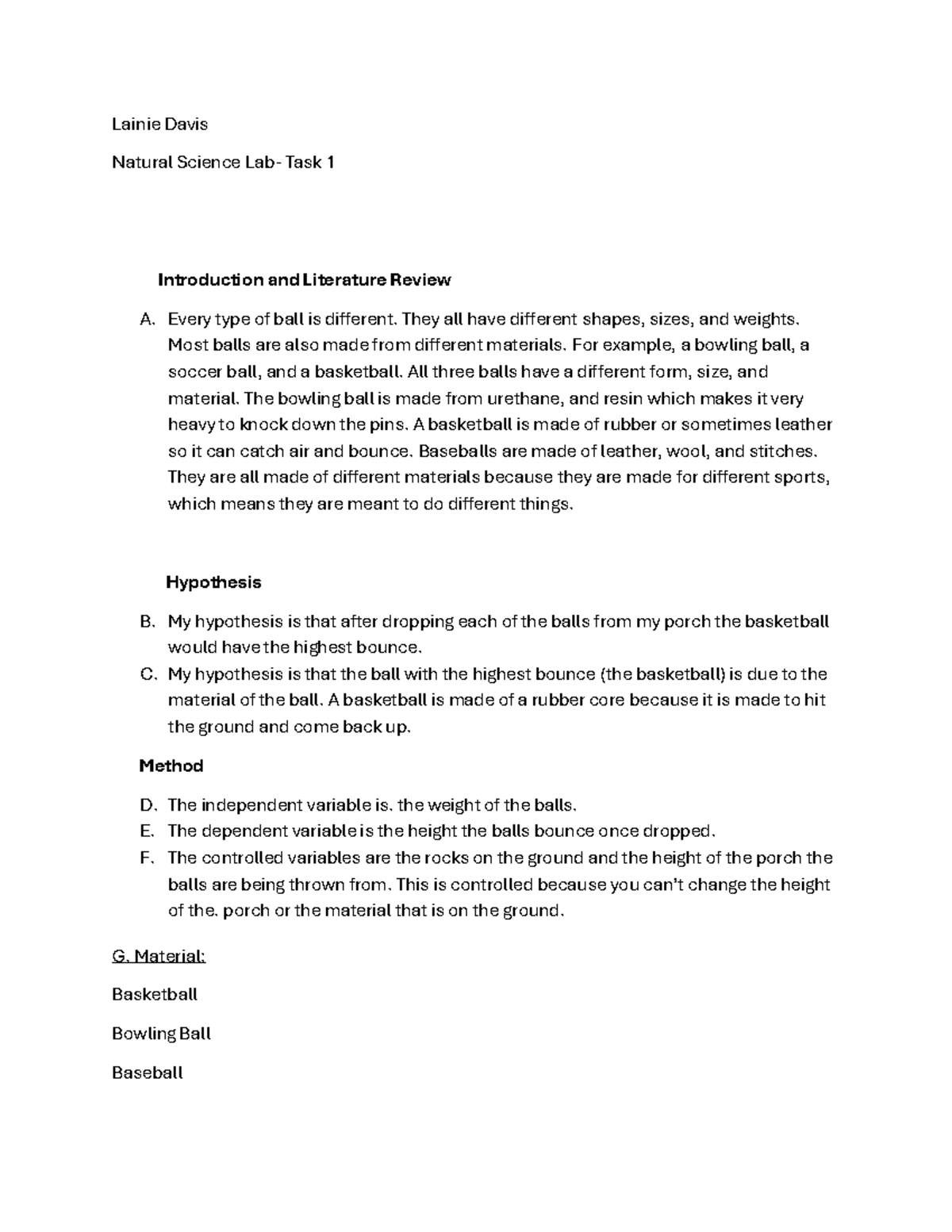Natural Science Lab Report: Ball Bounce Experiment Analysis - Studocu