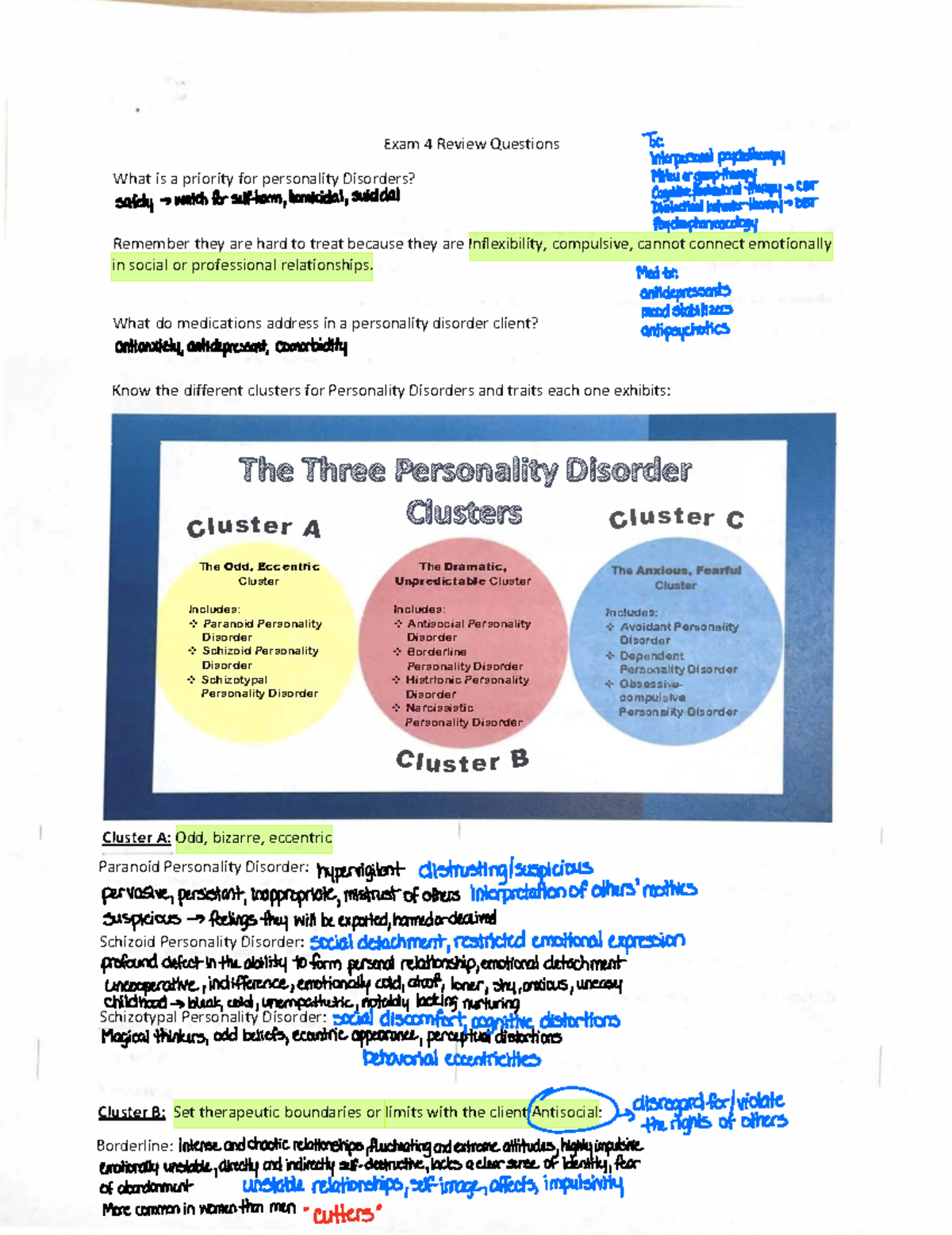 Exam 4 Study Guide: Interpersonal Psychotherapy & Personality Disorders ...