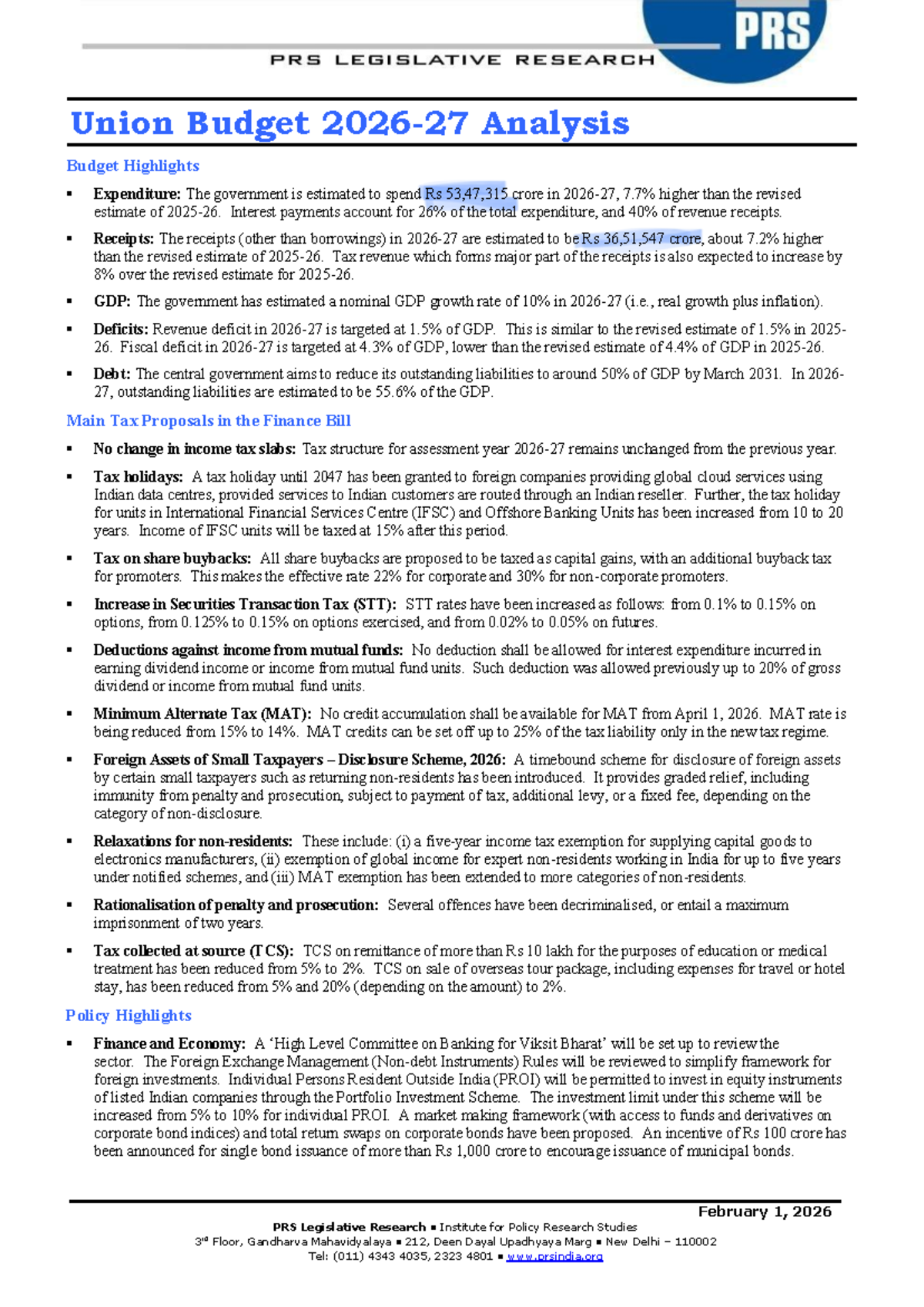 Union Budget Analysis 2026-27: Key Highlights and Expenditure Insights ...
