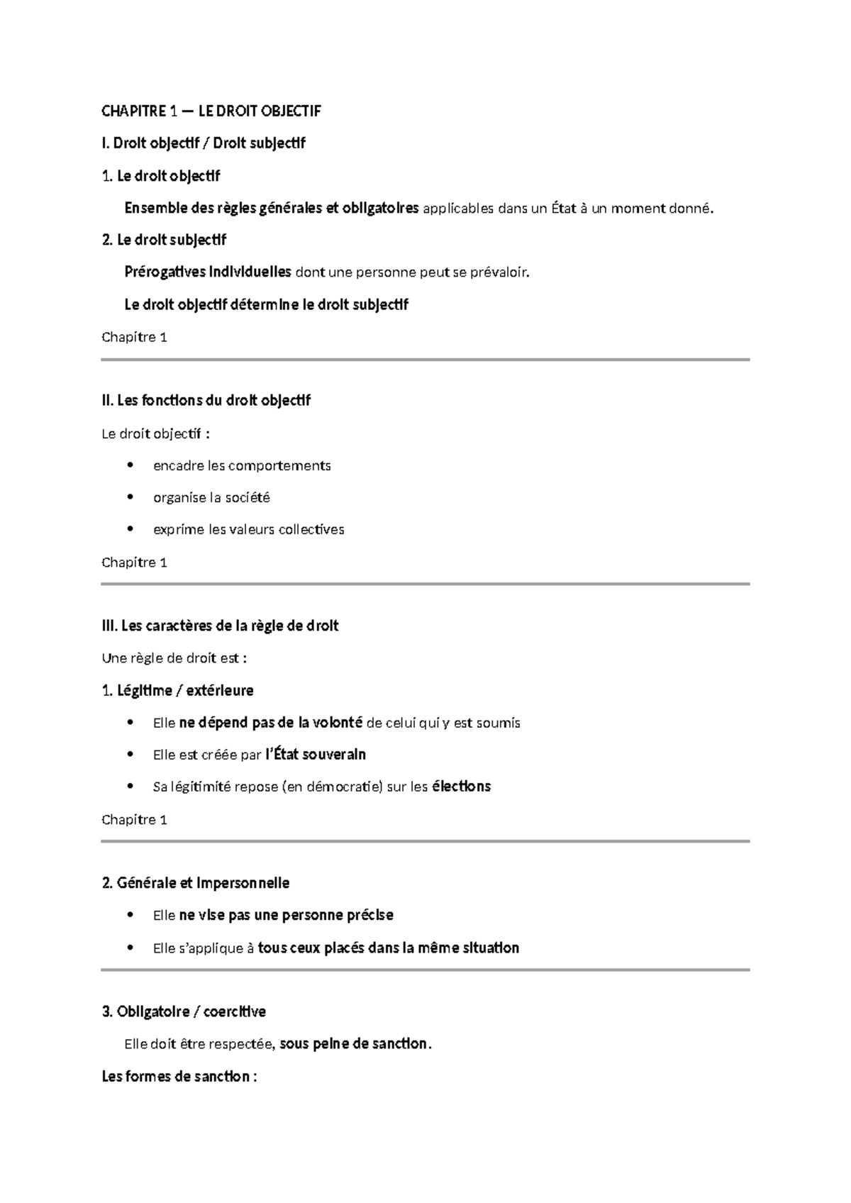 Chapitre 1 : Droit Objectif et Subjectif - Concepts Fondamentaux - Studocu