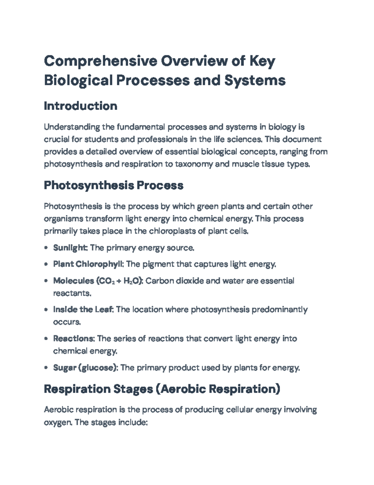 Biology 101: Overview of Essential Biological Processes and Systems ...