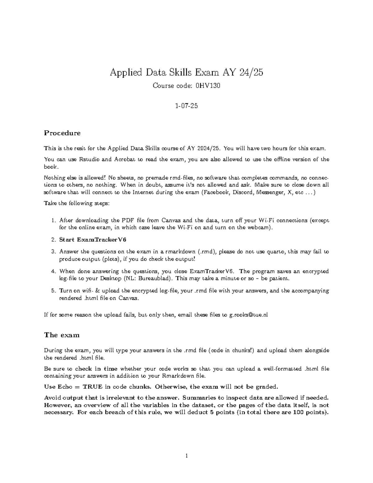 Applied Data Skills Exam Resit AY 2024 - Course Code: 0HV130 - Studeersnel