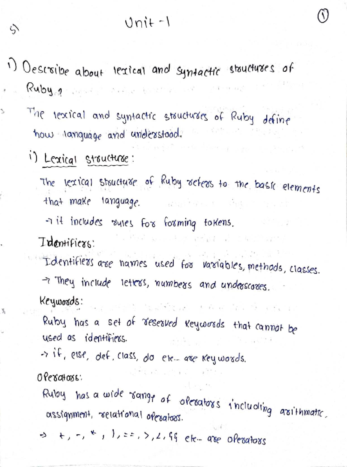 Unit 1: Scripting Language Notes - Lexical and Syntactic Structures ...