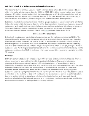 Substance Use Disorder - Study Notes & Assignments - Studocu