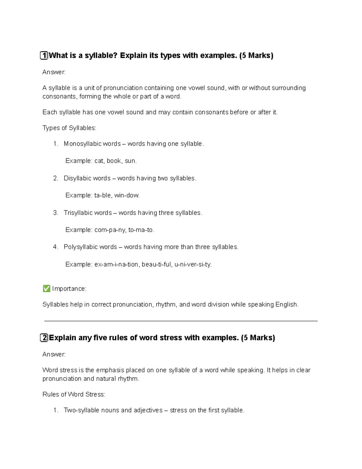 English Notes: Syllables, Word Stress, Intonation & Rhetoric - Studocu