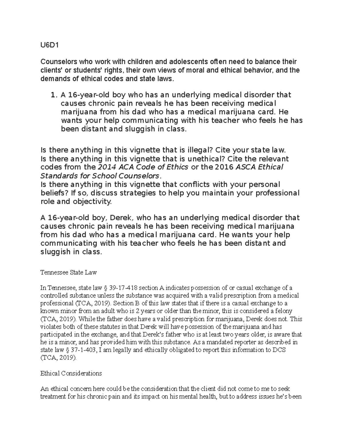 U6D1 - Ethical and Legal Considerations in Counseling Minors - Studocu