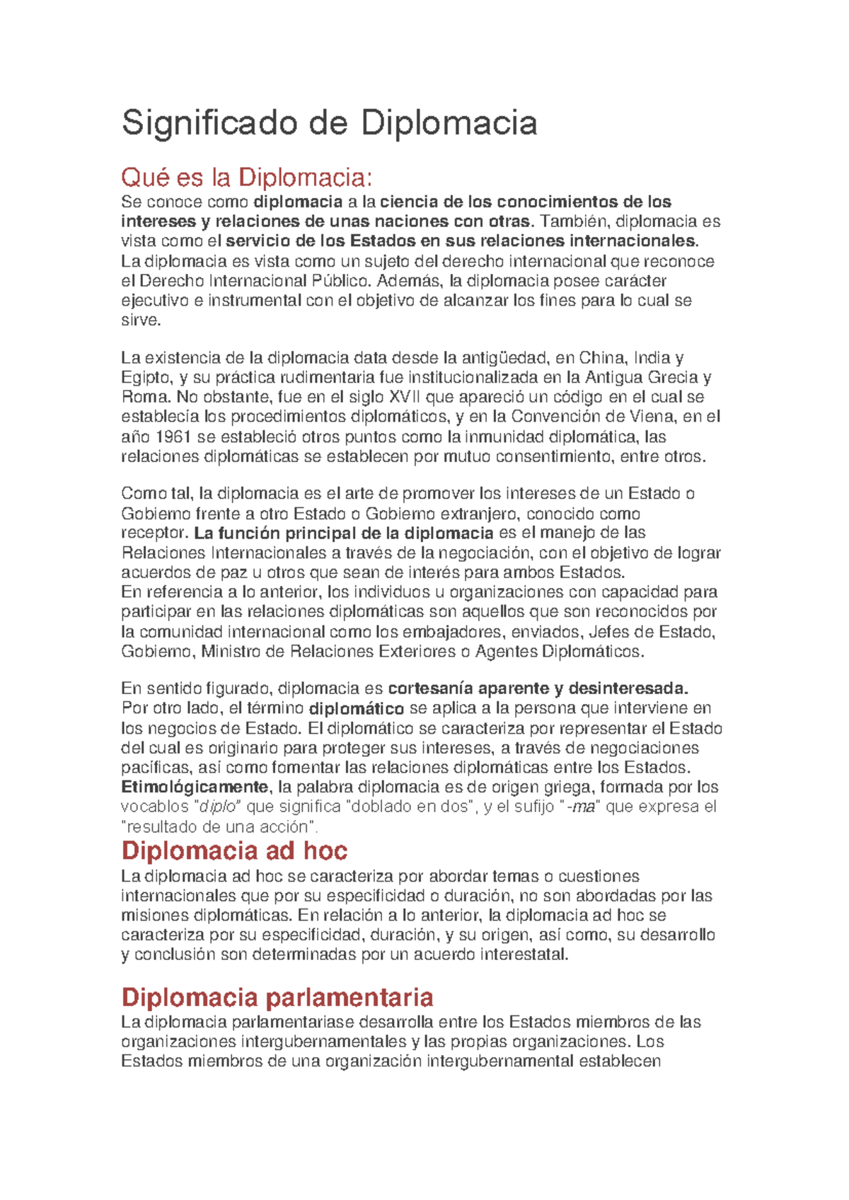C1: Significado y Funciones de la Diplomacia en Relaciones ...