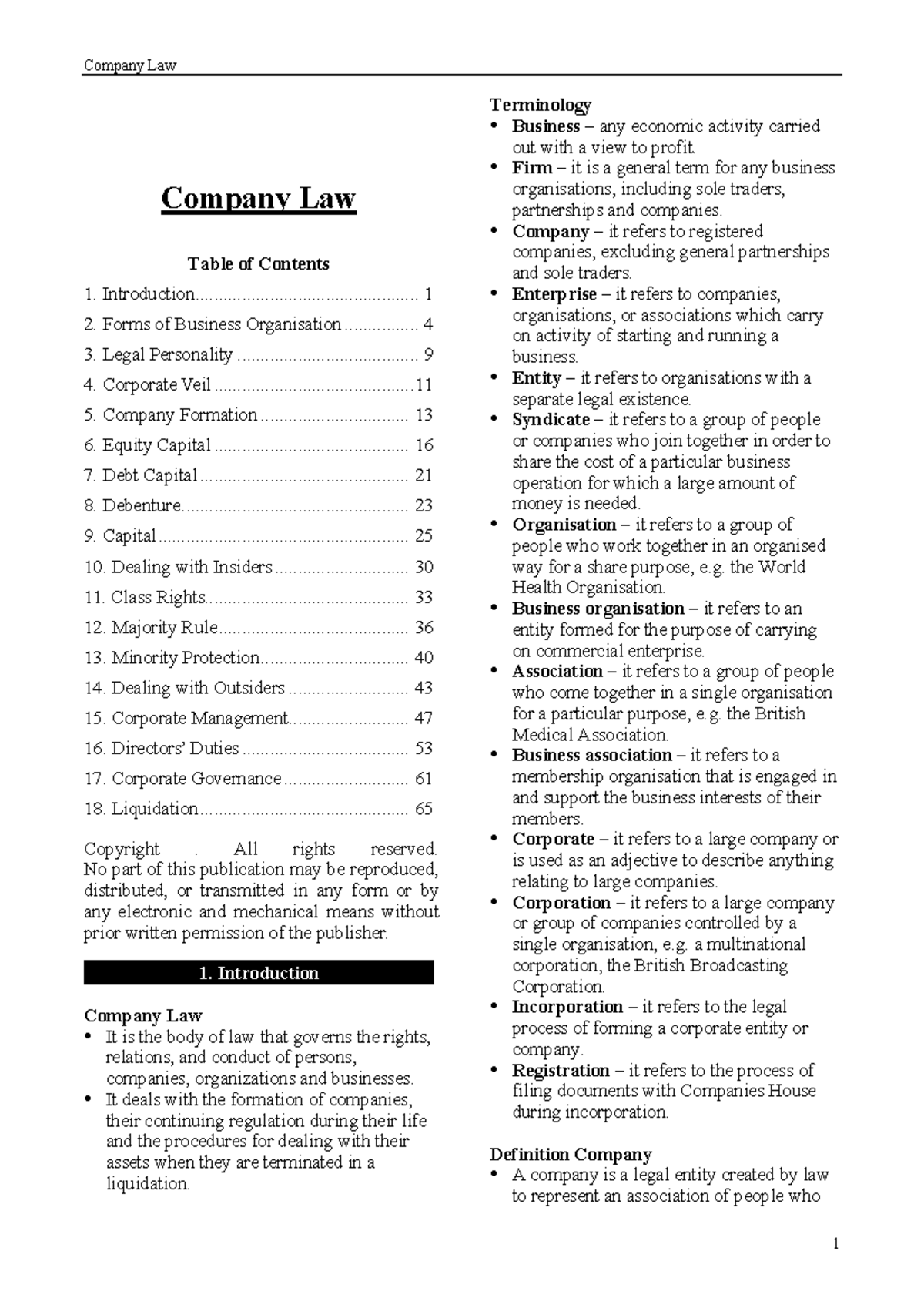 Company Law (CL101): Comprehensive Study Notes and Overview - Studocu