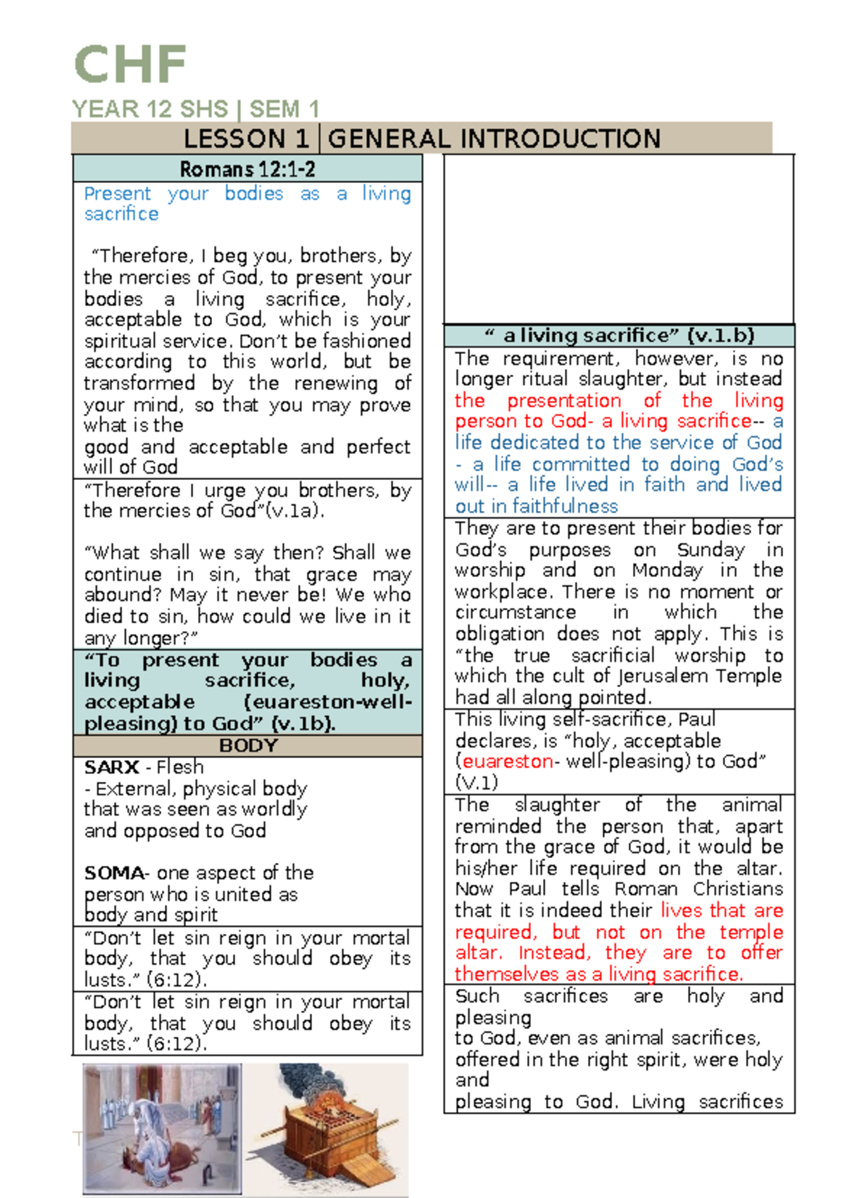 CHF-Reviewer-A5-L12-Notes on Living Sacrifice & Liturgy Concepts - Studocu