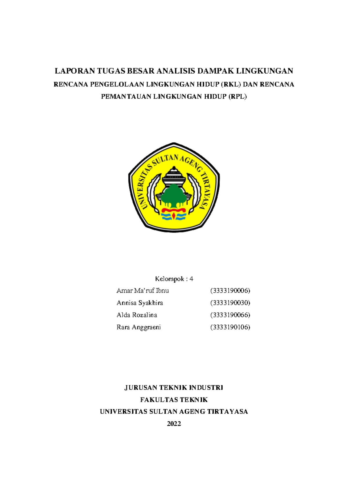 Laporan Tugas Besar RKL dan RPL: Peran dan Manfaat dalam AMDAL - Studocu