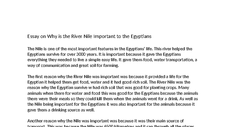 Essay on the Importance of the River Nile to Egyptians - Studocu