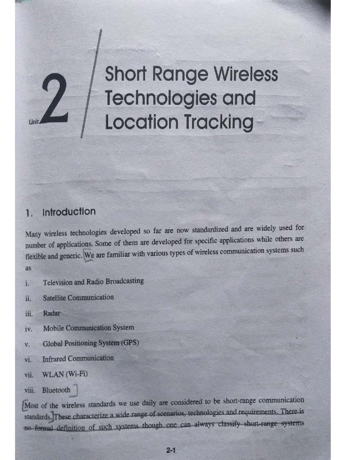 Short Range Wireless Technologies & Location Tracking - Unit 2 Textbook ...