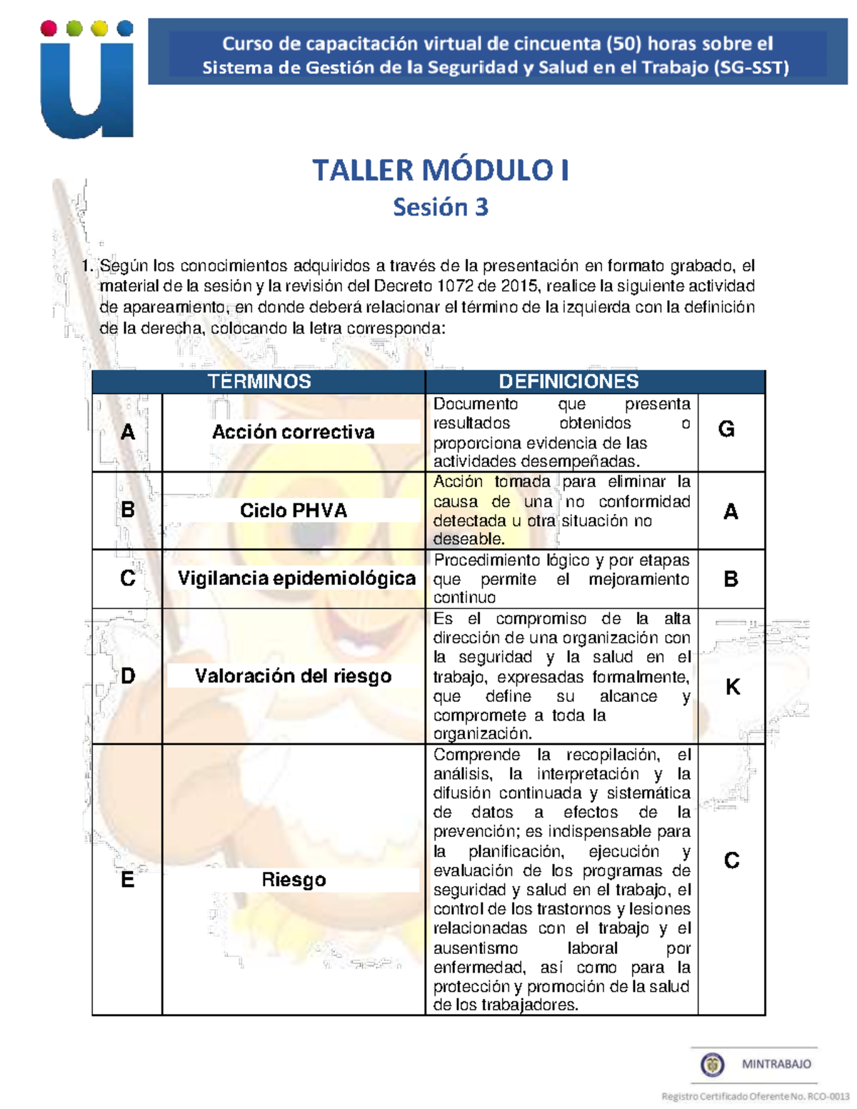Taller 1 Modulo I Sesión 3 - Sistema de Gestión de la Seguridad y Salud ...