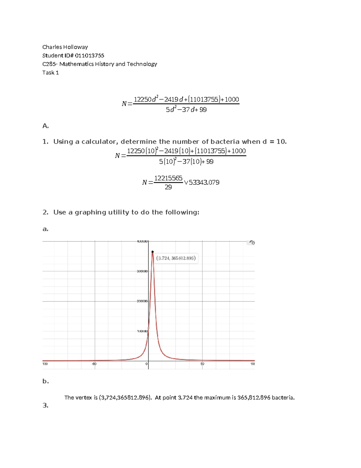 C285 Task 1 - Analysis of Bacteria Growth and Geometric Theorems - Studocu