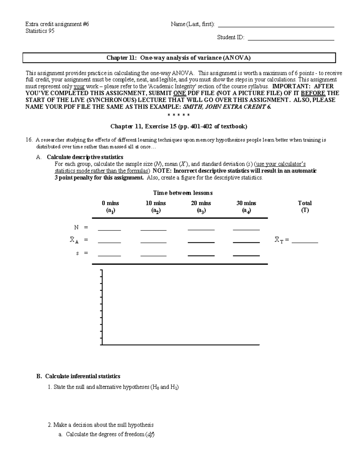 Extra Credit Assignment: Statistics 95 - Chapter 11 ANOVA Analysis ...