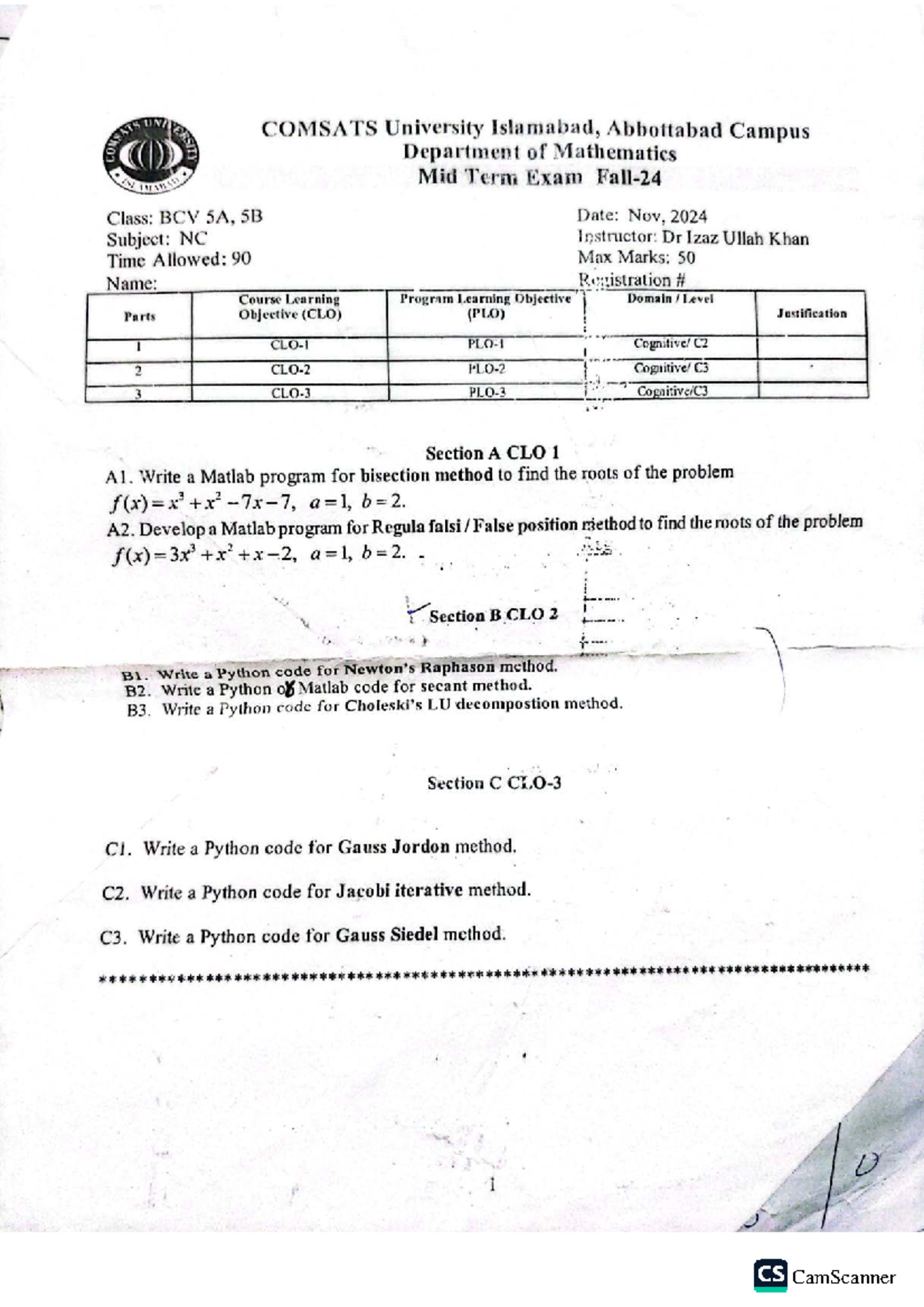 BCV 5A/5B Midterm Exam Notes: Numerical Methods & Programming - Studocu