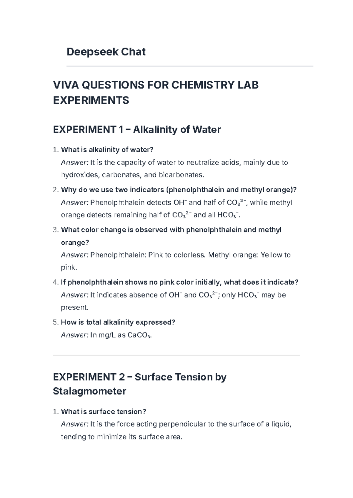 VIVA QUESTIONS FOR CHEMISTRY LAB EXPERIMENTS (CHEM 101) - Studocu