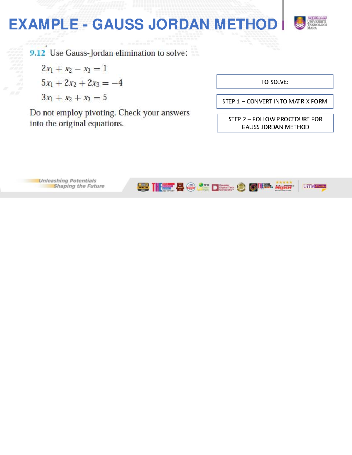 ECS511 Gauss-Jordan Method: Step-by-Step Matrix Solution Guide - Studocu