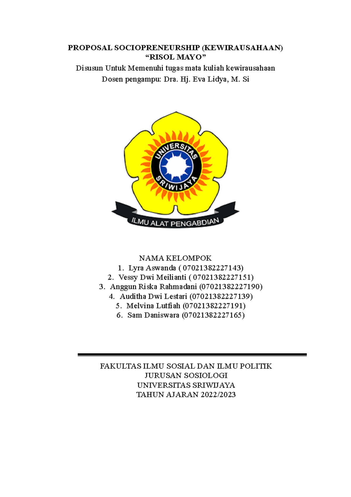 Proposal Kewirausahaan: 
