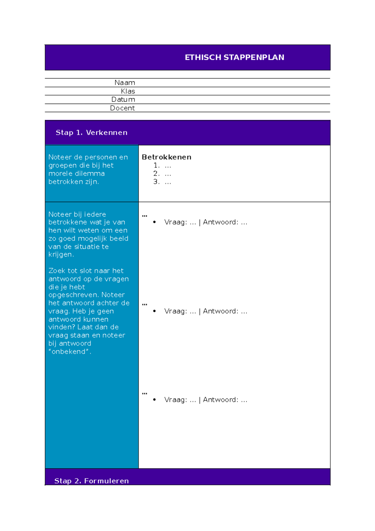 Ethisch Stappenplan: Analyse en Formulering (P1.MO) - Studeersnel