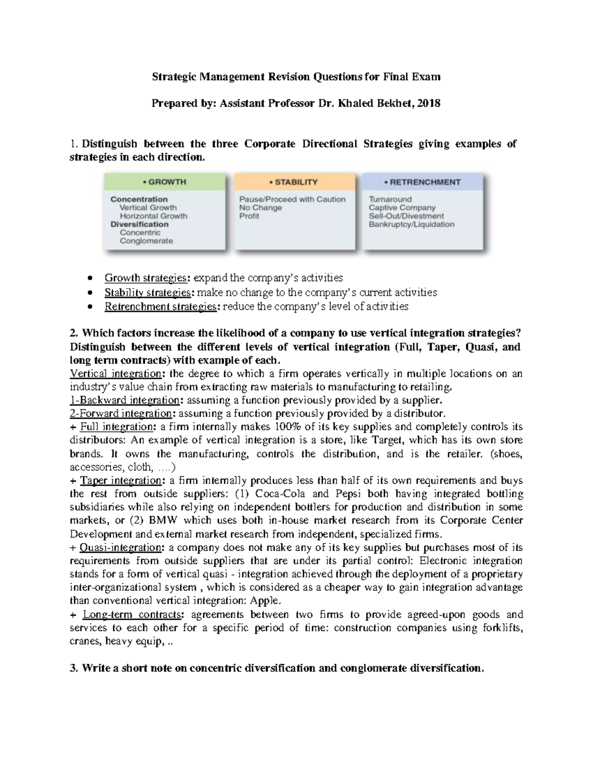 Strategic Management Final Exam Revision Questions and Key Concepts ...