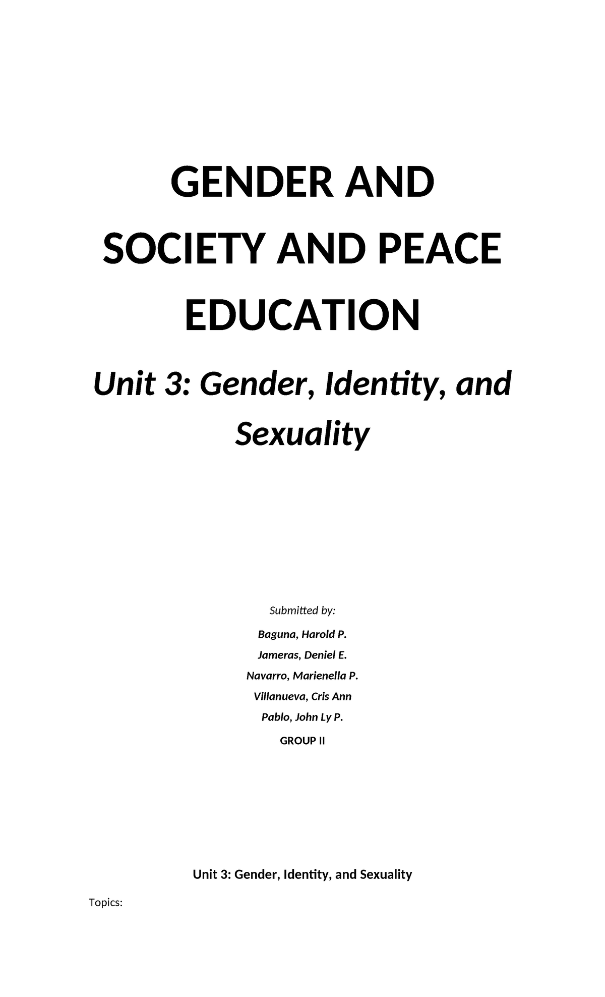 GENDER AND SOCIETY: Unit 3 - Identity, Sexuality, and Peace Education ...