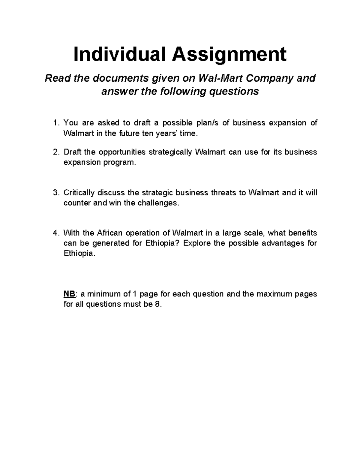 Individual assignment: Strategic business expansion of Walmart - Studocu