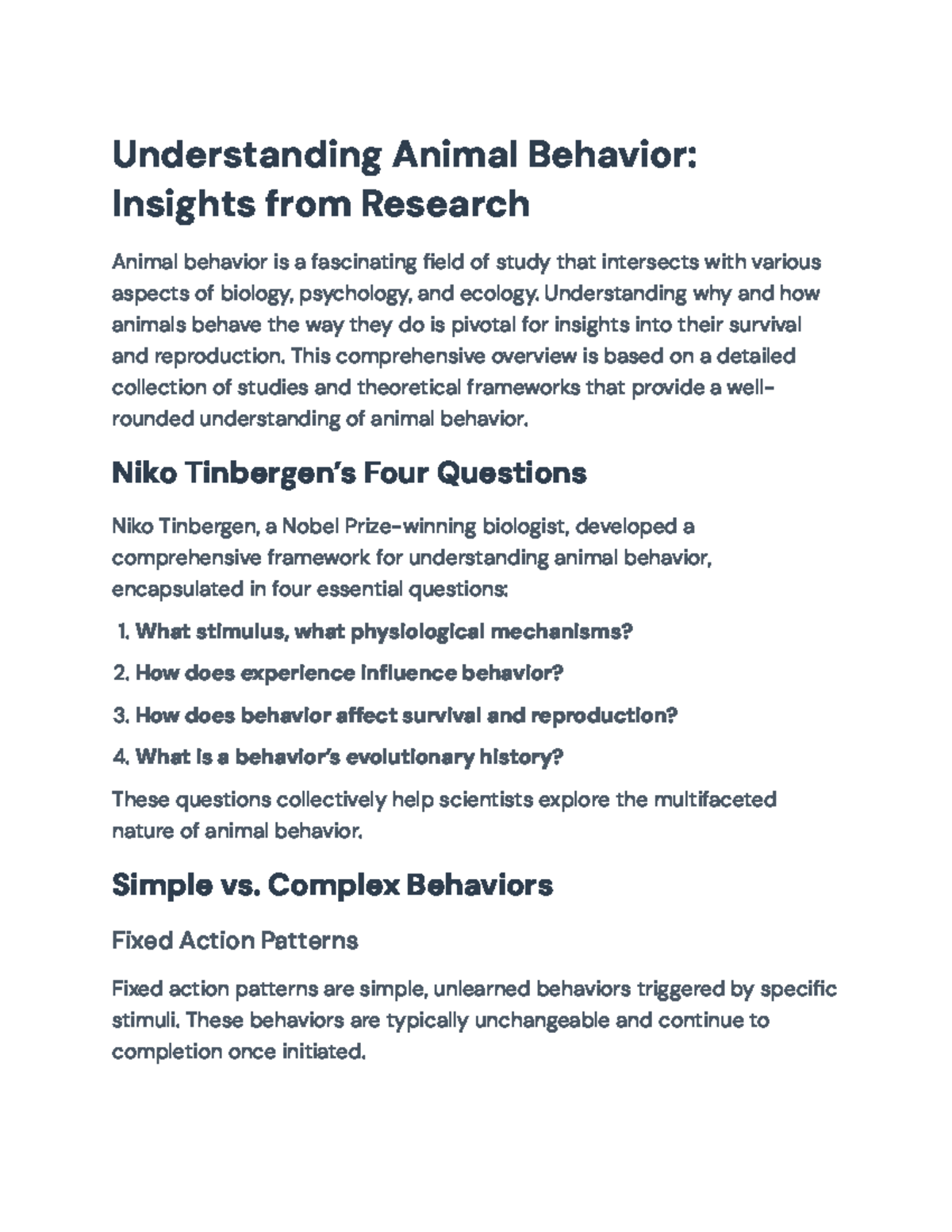 Understanding Animal Behavior: Insights and Theories (BIO101 ...