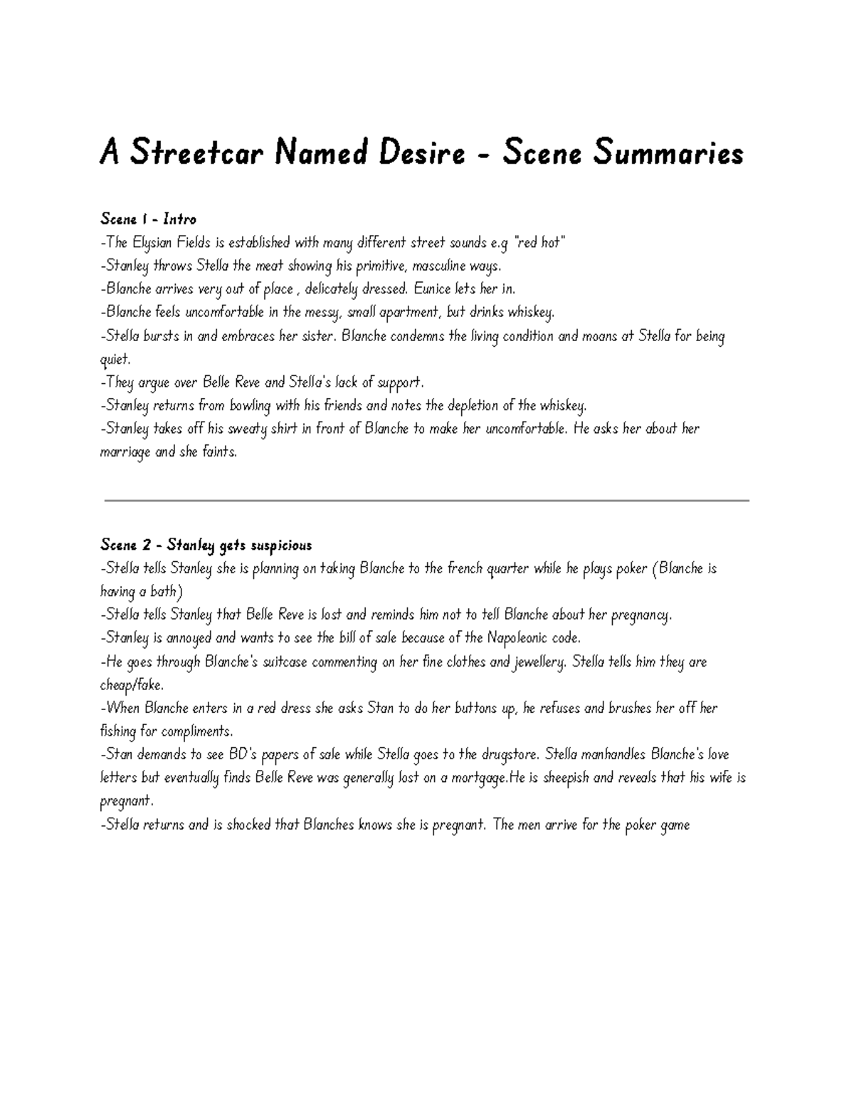 A Streetcar Named Desire (ENG 101) - Detailed Scene Summaries - Studocu