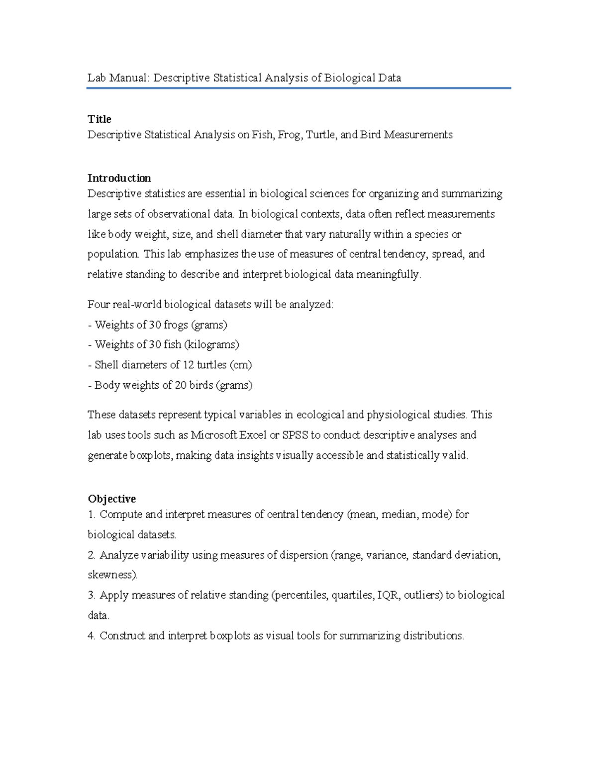 Lab Manual C2: Descriptive Statistical Analysis in Biology - Studocu