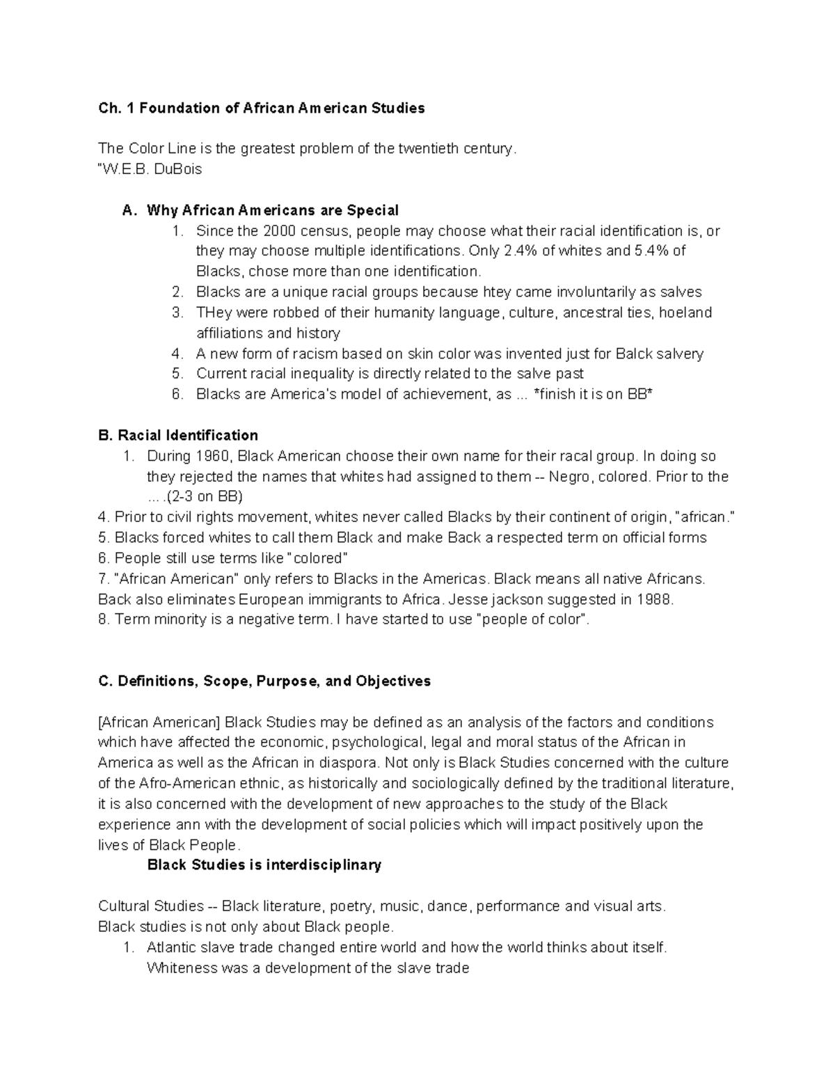 Intro to Black Studies (AFAM101) - Foundation of African American ...