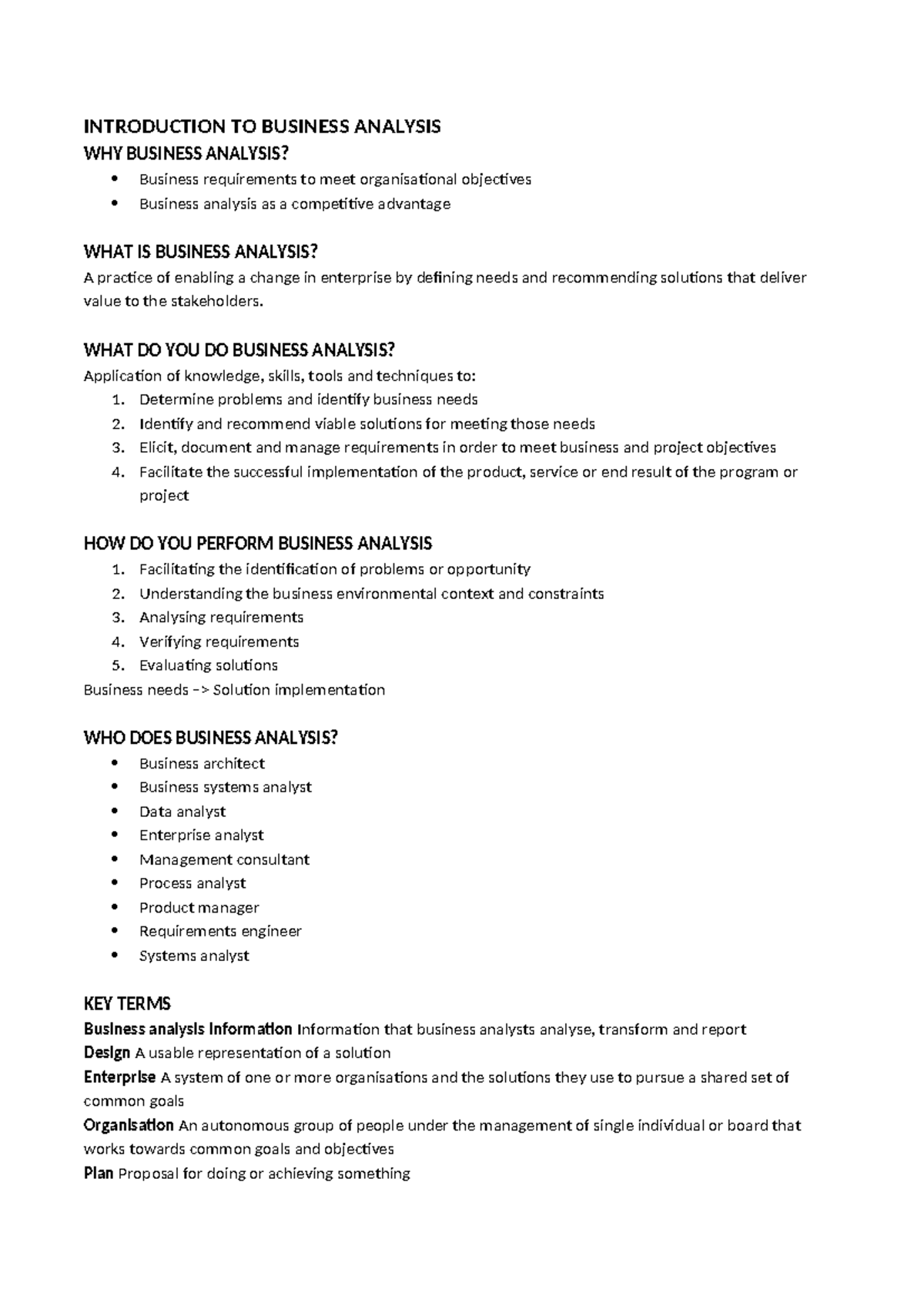 BUS 101: Introduction to Business Analysis Overview and Key Concepts ...