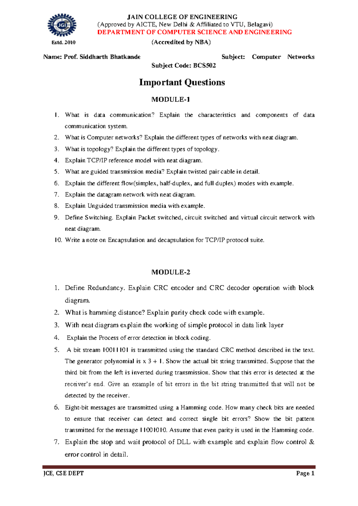 CN BCS502 - Important Questions and Notes for 2025 - Studocu