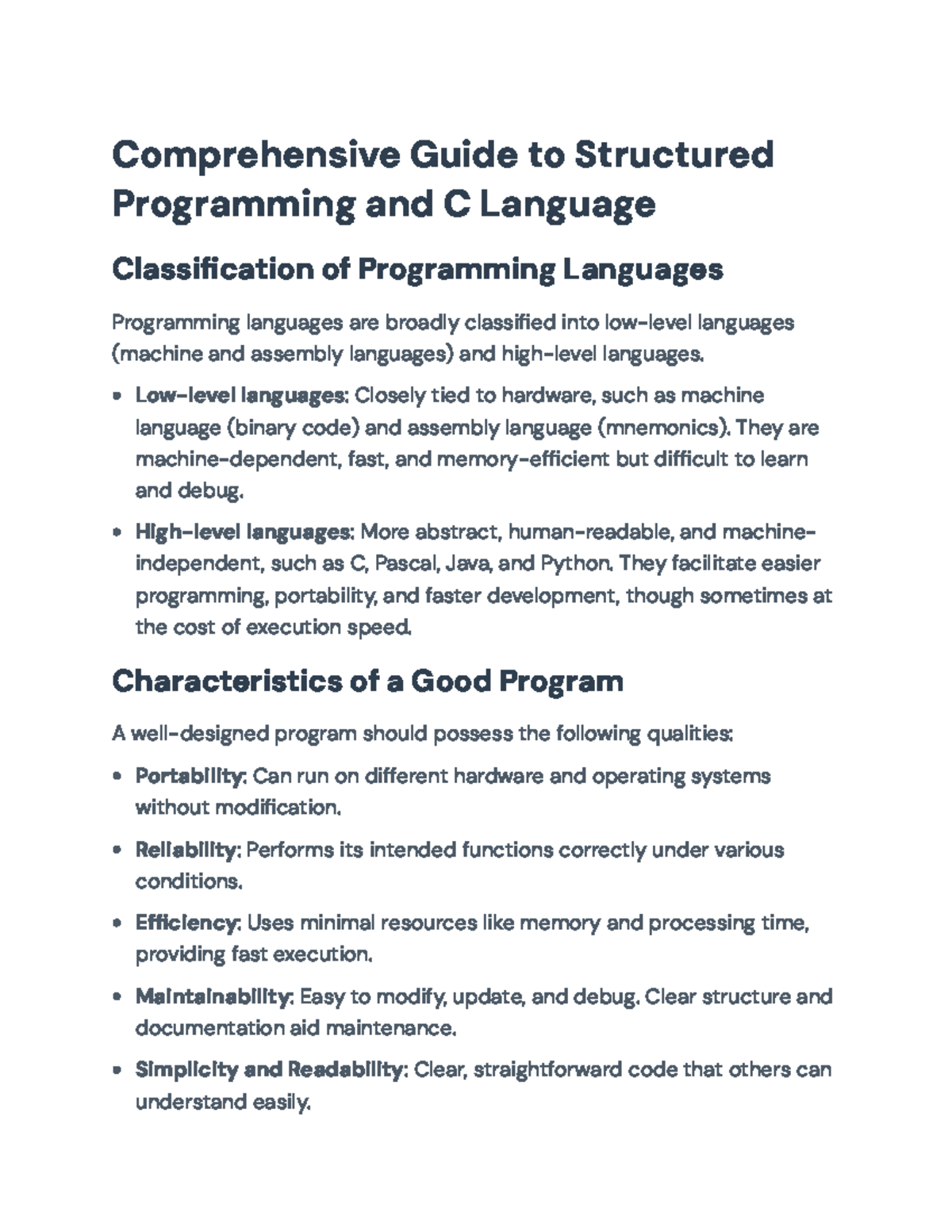 Comprehensive Guide to Structured Programming and C Language Concepts ...