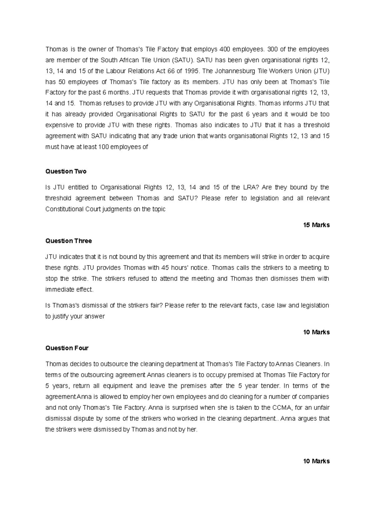 2021 Labour Law Exam - Key Notes on Organisational Rights & Strikes ...