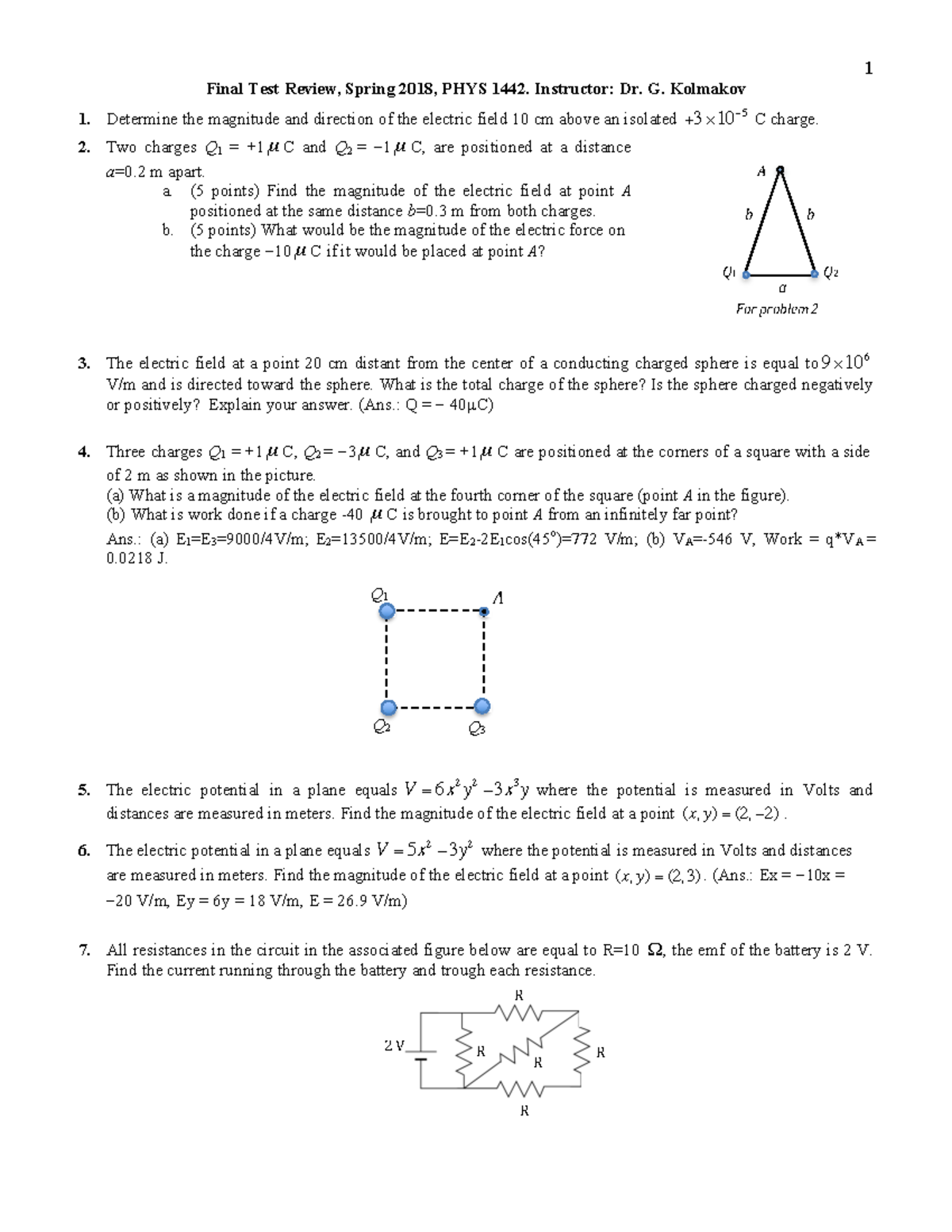 Phys-1442-final-review problem list - Final Test Review, Spring 2018 ...