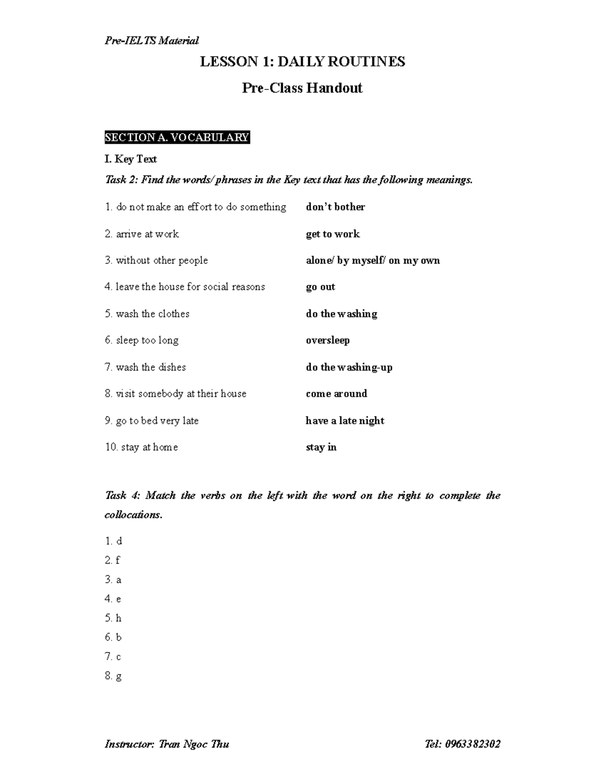 Pre-IELTS Lesson 1: Daily Routines Vocabulary & Grammar Guide - Studocu