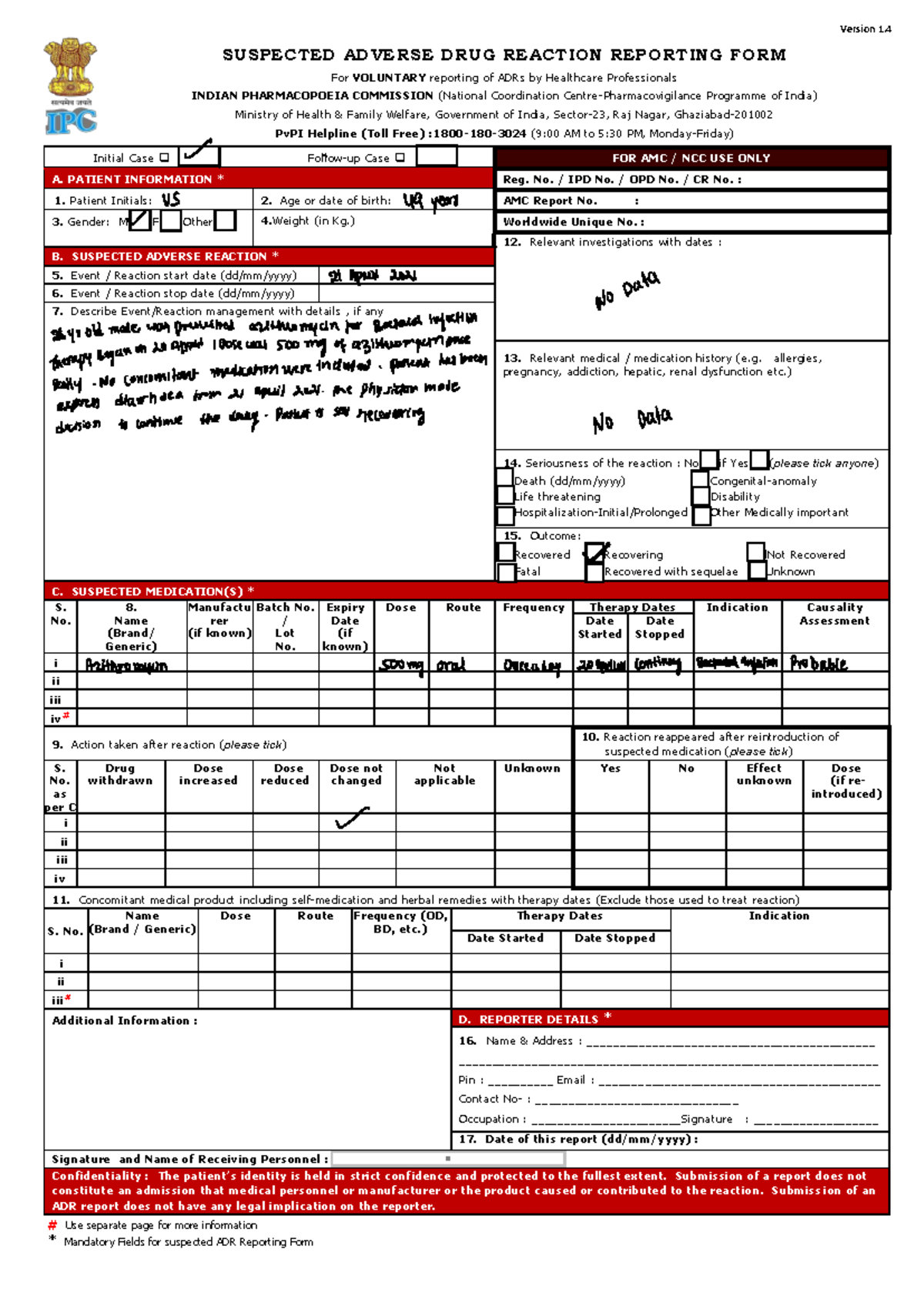 Adr form latest from official website - SUSPECTED ADVERSE DRUG REACTION ...