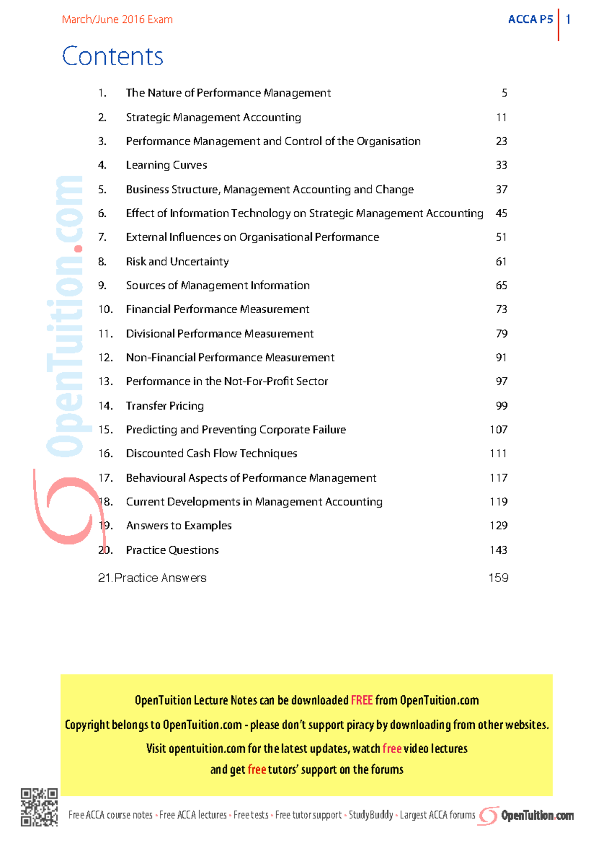 ACCA P5 March 2016 Exam Notes: Performance Management Insights - Studocu