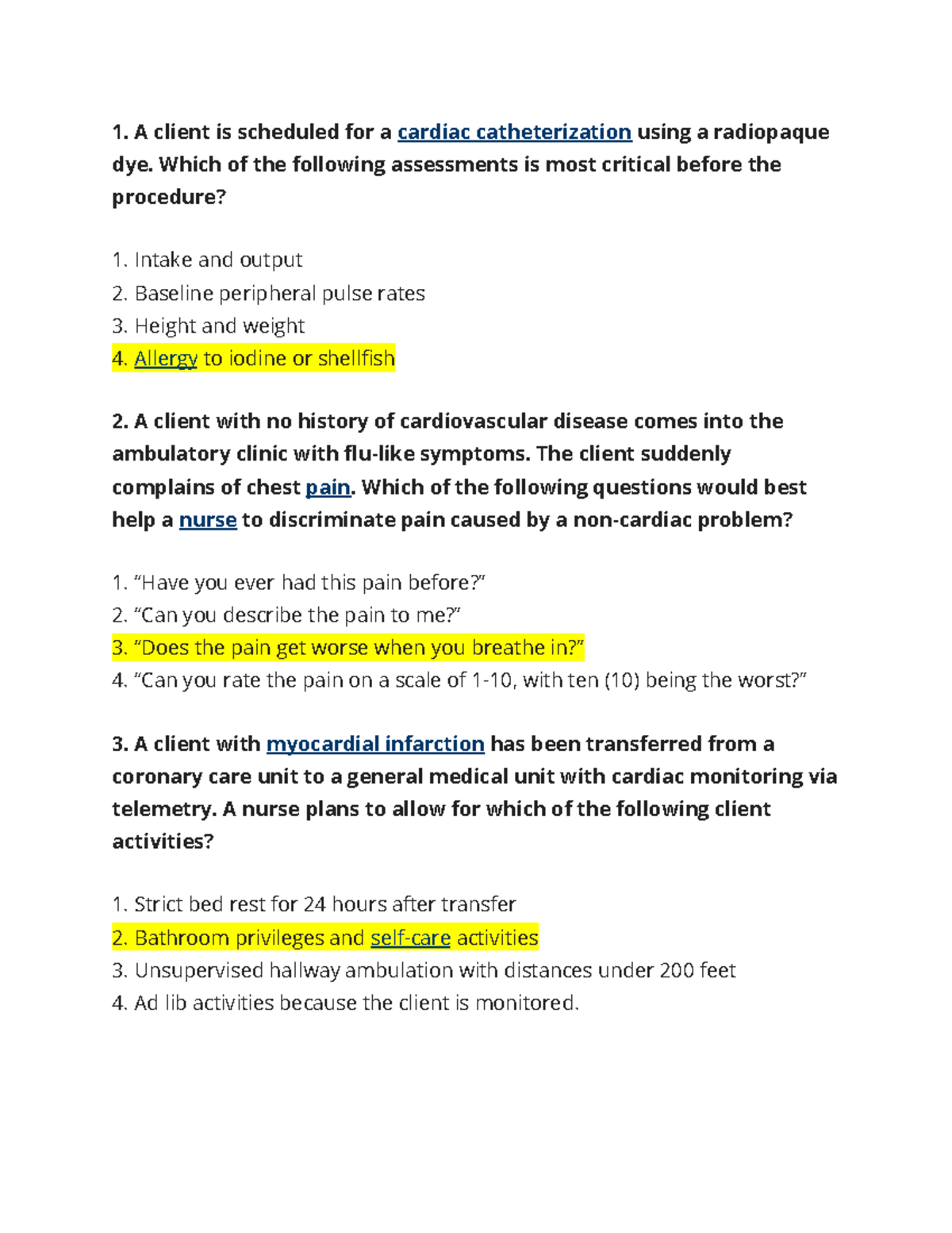 Cardio 100 NCLEX Practice Questions - Review for MSII Exam - Studocu