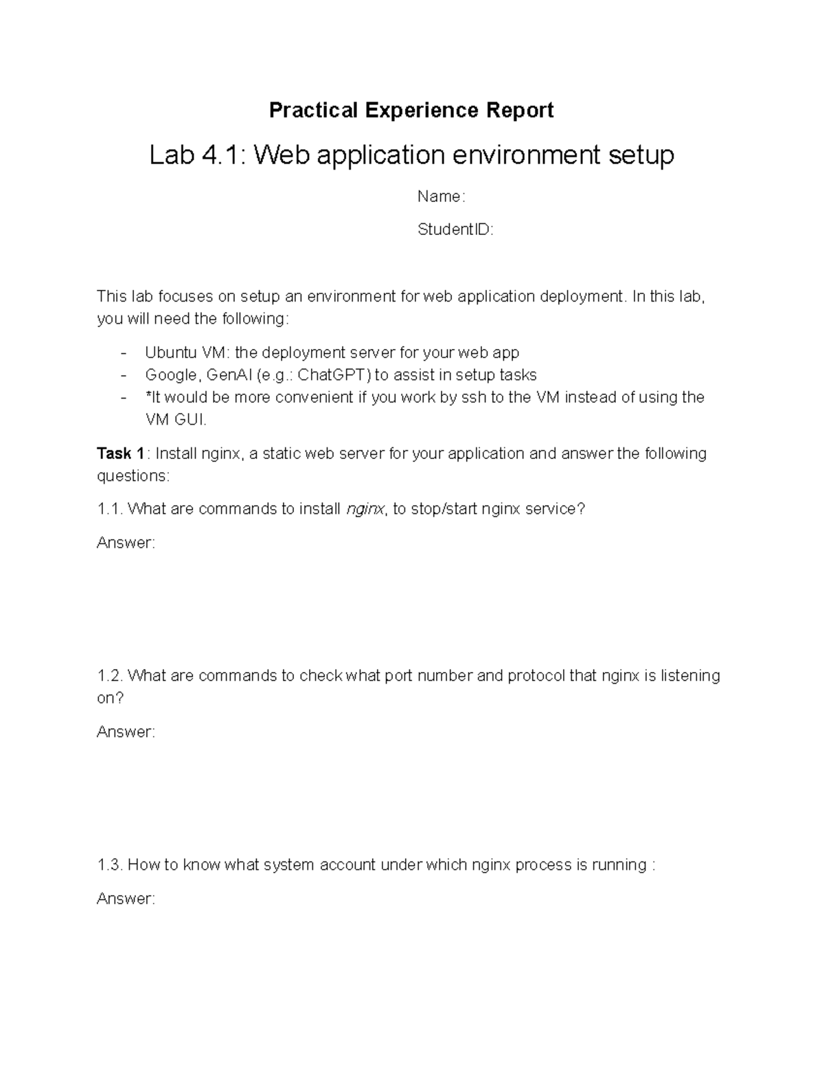 Lab 4.1: Practical Experience Report on Web App Environment Setup - Studocu