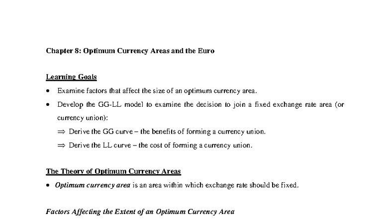 Chapter 8: Optimum Currency Areas and the Euro - MGEC61 Insights - Studocu